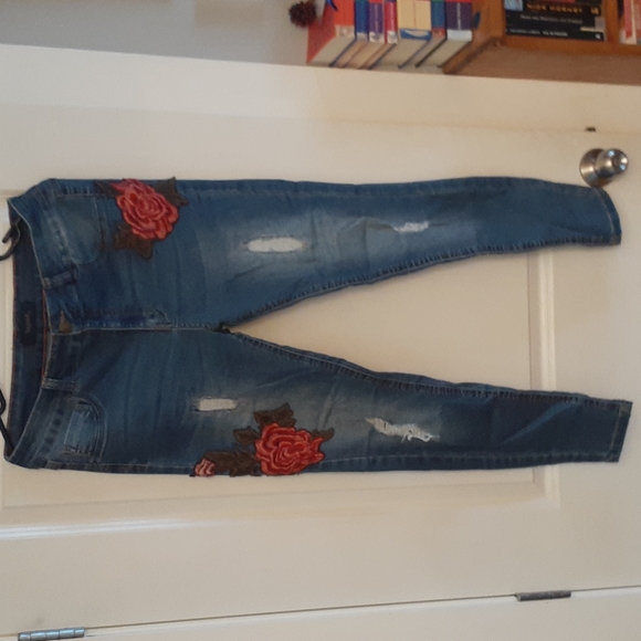 COPY - 2/$10 LiquidX Embroidered floral distressed jeans - Picture 1 of 5